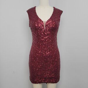 Haute Nites Burgundy Sequin Cap Sleeve Sheath Dress Party Cocktail